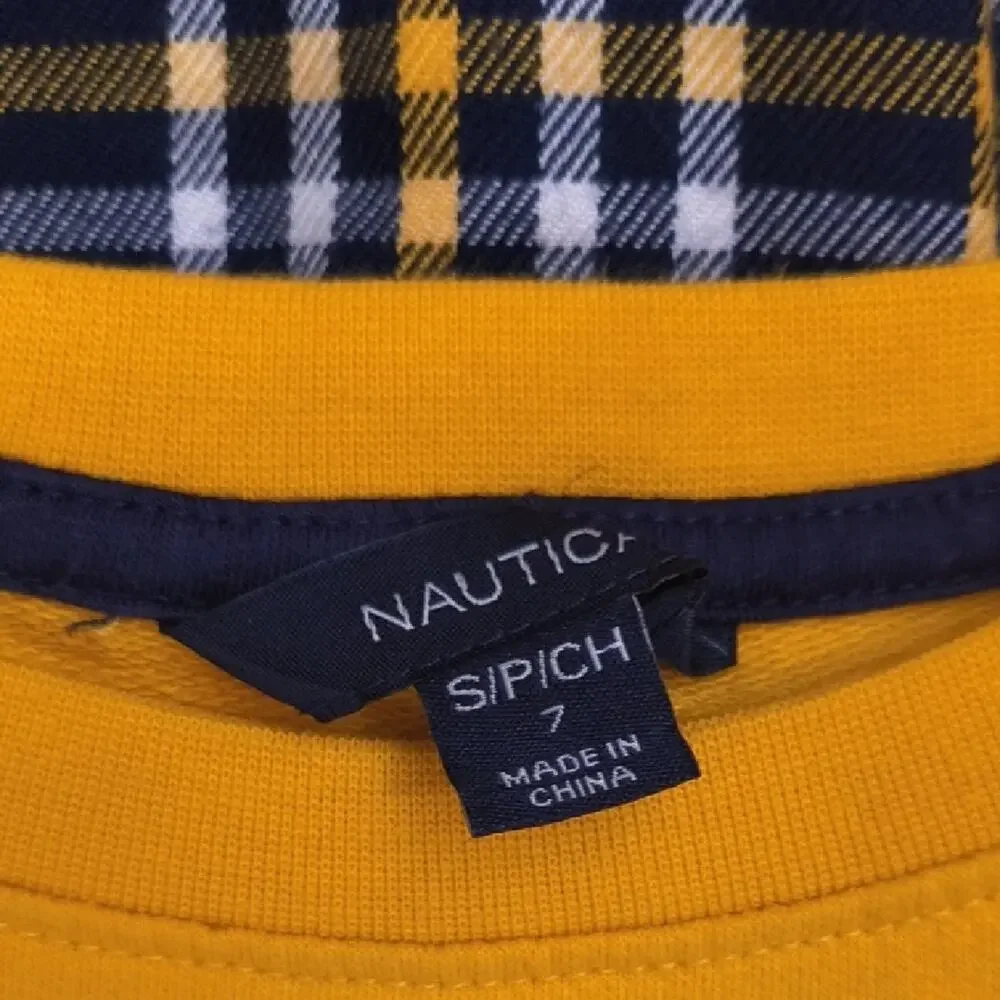 Nautica, Long Sleeve Mustard and Navy Plaid Dress, Size S/7 EUC
